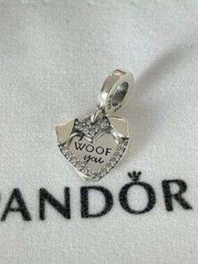 Pandora Heart&Dog Double Dangle Charm I Woof you CZ